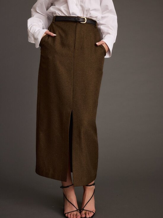12th Tribe Dresses & Skirts - 12th Tribe Tory Mocha Twill Midi Skirt Size XLXL